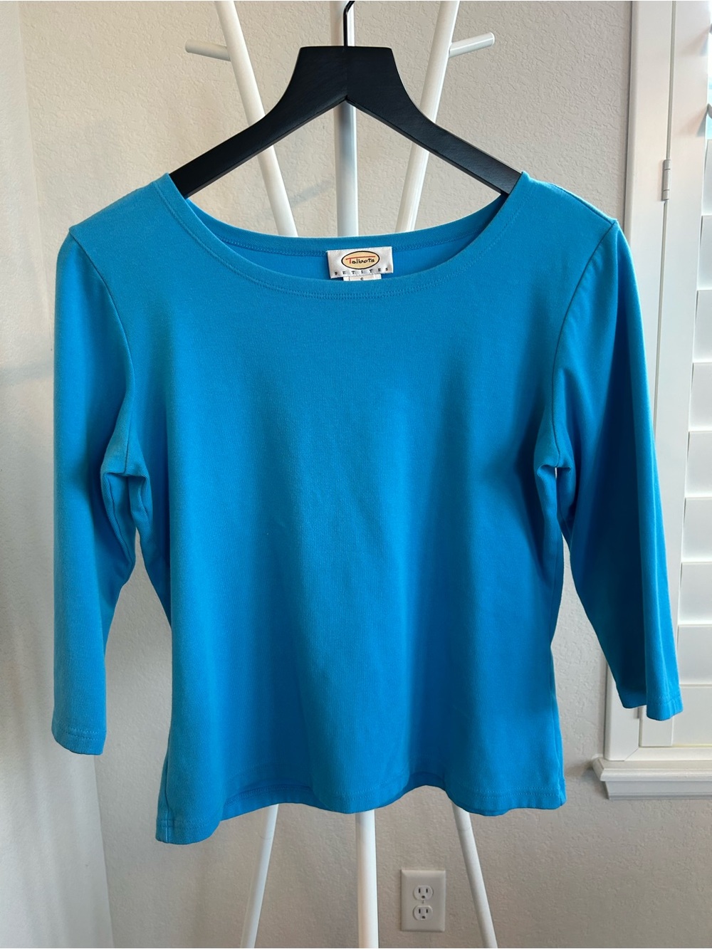 Talbots Petites Turquoise Blue Boat Neck 3/4 Sleeve Stretch Top Size PS